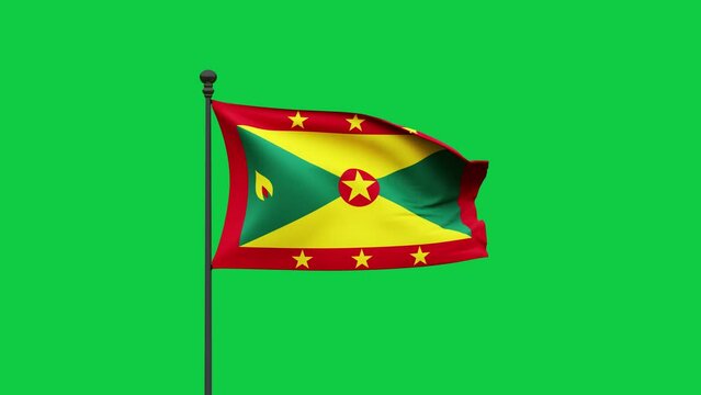 grenada flag waving on green screen background. 4K High Detail 3D Rendered animation footage for national or government celebration, patriotism and  social media content.