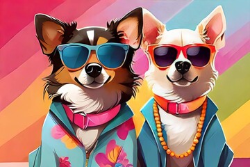 Fototapeta premium dog with heart shaped sunglasses,dogs with fashionable clothes and accessories