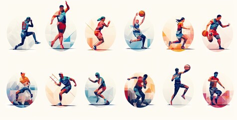 a series of icons with illustrations showing people and sport activities Generative AI - obrazy, fototapety, plakaty