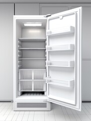 a white refrigerator with shelves