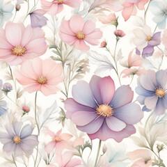 Fototapeta na wymiar Watercolor cosmos flowers, generative ai