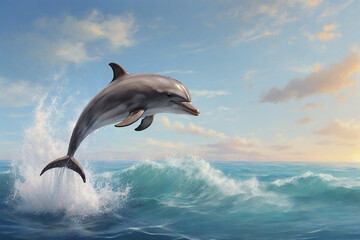 Cute dolphin jumping on the sea