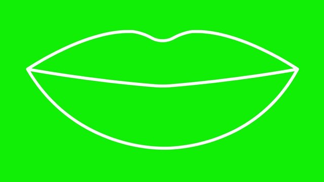 Animated white lips symbol increases and decreases. Linear icon. Looped video. Vector illustration isolated on green background.