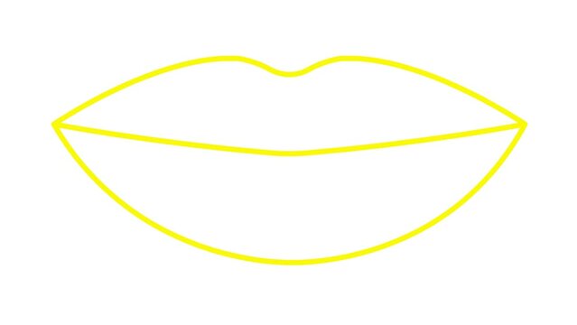Animated yellow lips symbol increases and decreases. Linear icon. Looped video. Vector illustration isolated on white background.