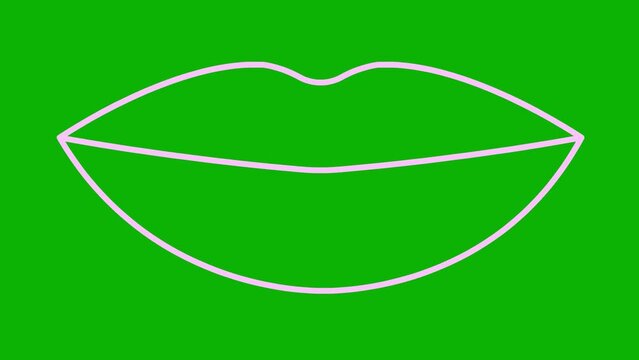 Animated pink lips symbol increases and decreases. Linear icon. Looped video. Vector illustration isolated on green background.