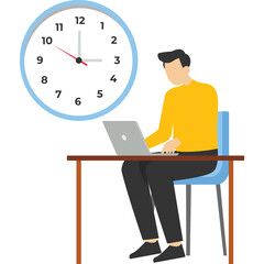 After hours worker concept, confident businessman using laptop computer sitting at work hours at night with colleagues in another country, working overtime or different working time concept.

