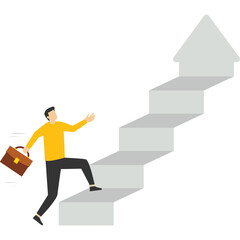 Concept Moving forward to achieve success, career development or work venture concept, confident ambitious businessman walking forward with arrow symbol, motivation to achieve business target.

