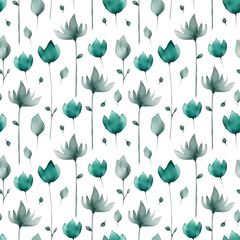 green watercolor flowers seamless pattern, floral print background