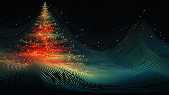Christmas tree in music equalizer or music waveform. Greeting card for winter holidays