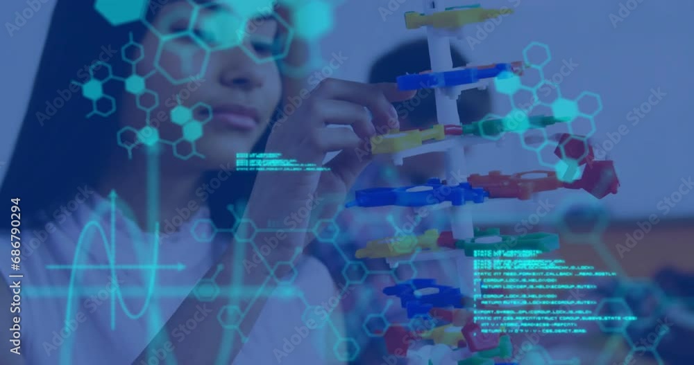 Poster animation of scientific data processing over diverse students in laboratory