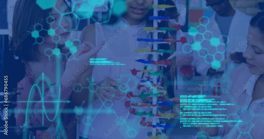 Poster animation of scientific data processing over diverse students in laboratory