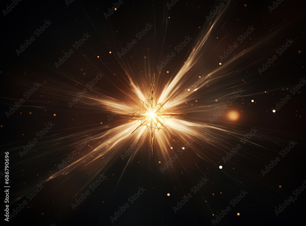 Poster star flare with yellow rays and beams on dark background