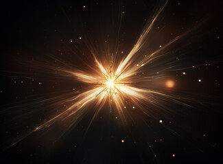 Star flare with yellow rays and beams on dark background