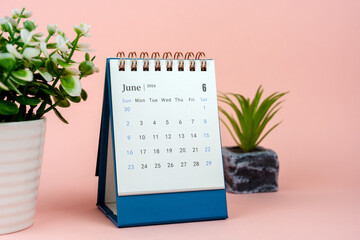 June 2024 desk calendar beige background