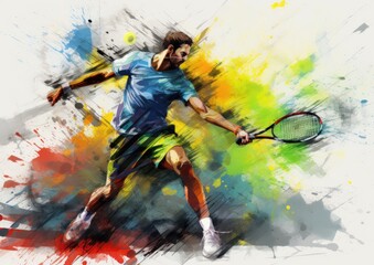 tennis man playing on an abstract colored tennis court Generative AI