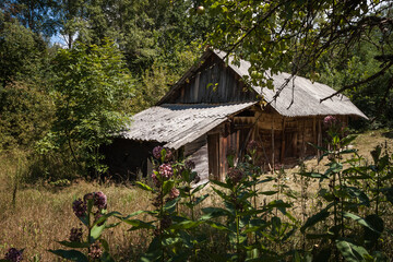 Fototapeta na wymiar Old wooden barn. Rural courtyard