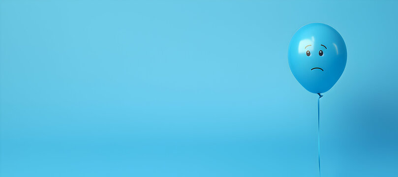 Blue balloon with a sad face on blue background with some blank space for Blue monday post - Powered by Adobe