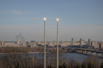 Kyiv, Ukraine. 30.11.2023: view of the left bank of Kyiv and the Dnipro River