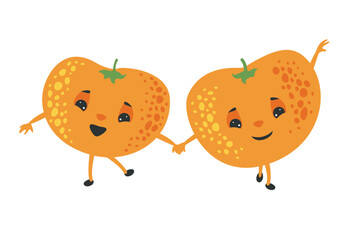 Dancing funny tangerines. Orange citrus fruits