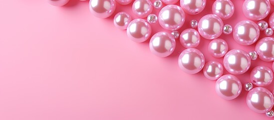 Obraz premium Handmade accessory equipment includes multicolored beads on a pink backdrop Copy space image Place for adding text or design