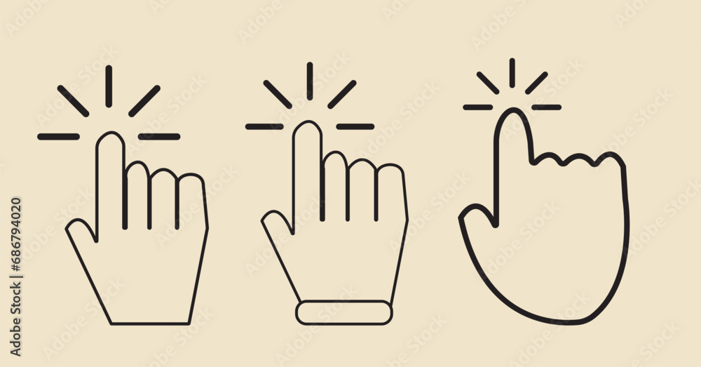 Aufkleber three hand pointer symbol in trendy flat style. computer mouse click cursor in transparent backgroun