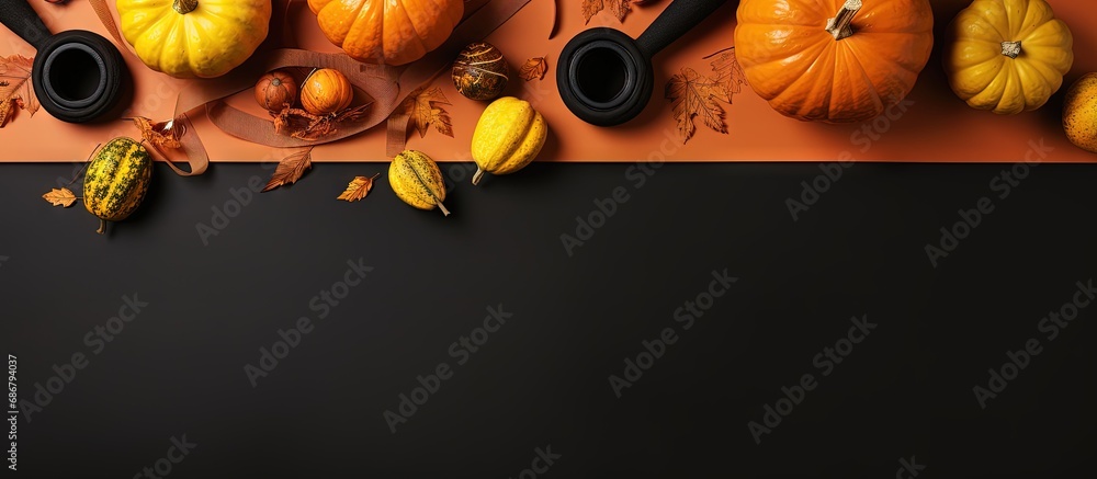 Aufkleber Halloween fitness concept with a healthy lifestyle background Top view with space for text Copy space image Place for adding text or design