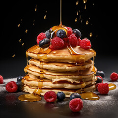 Stack of pancakes with berries