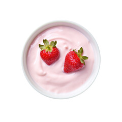 A Bowl of Strawberry Yogurt Isolated on a Transparent Background