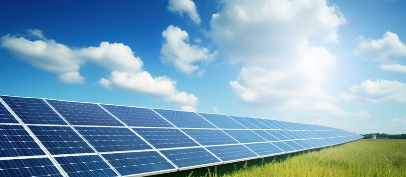 Renewable energy symbolized by solar panel amidst nature s backdrop Copy space image Place for adding text or design