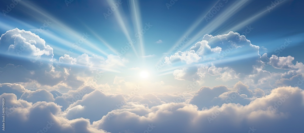 Poster Gorgeous sky with sunbeam Copy space image Place for adding text or design