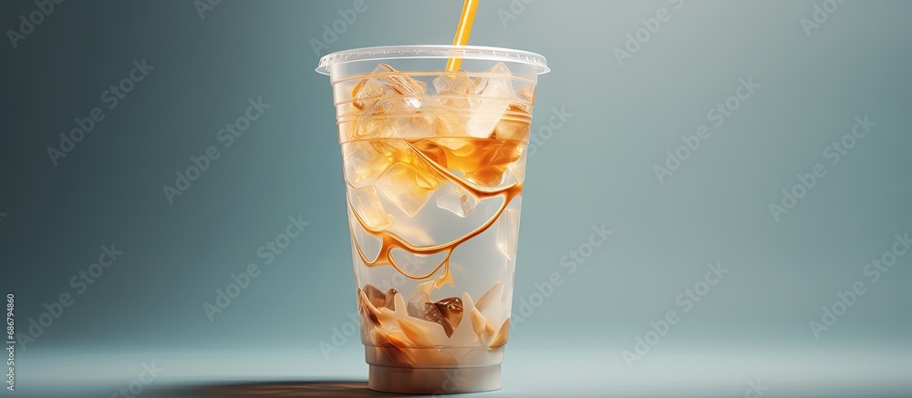 Aufkleber Realistic transparent ice cup plastic mockup 3D render 3D model Copy space image Place for adding text or design