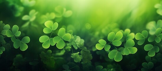 Green shamrock plant in nature background with fresh juicy color Copy space image Place for adding text or design - obrazy, fototapety, plakaty