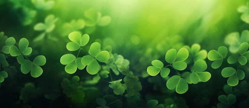 Green shamrock plant in nature background with fresh juicy color Copy space image Place for adding text or design