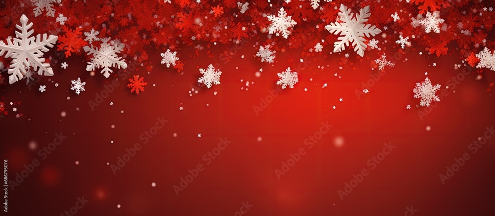 Poster red snowflakes on a christmas themed backdrop copy space image place for adding text or design
