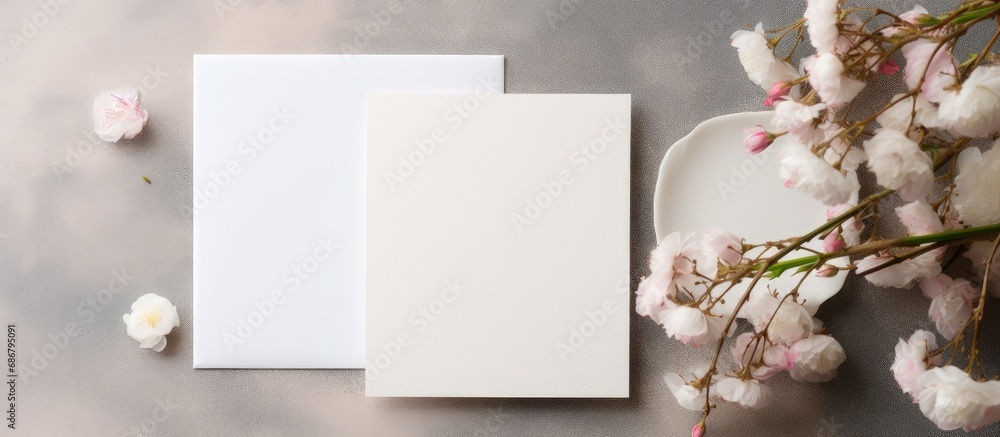 Leinwandbilder modern and minimalist wedding stationery with blank mockups of cotton rag deckle edge handmade paper