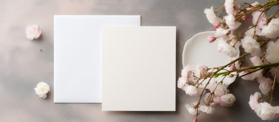 Modern and minimalist wedding stationery with blank mockups of cotton rag deckle edge handmade...