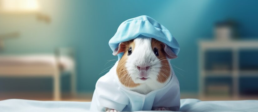 Nurse hat on guinea pig Copy space image Place for adding text or design