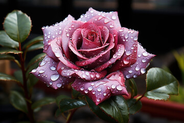 Petals Adorned: Red Rose Captures the Essence of Raindrops in Delicate Embrace - Generative AI