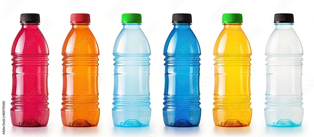 Poster Isolated plastic water bottle on white background with clipping path Copy space image Place for adding text or design