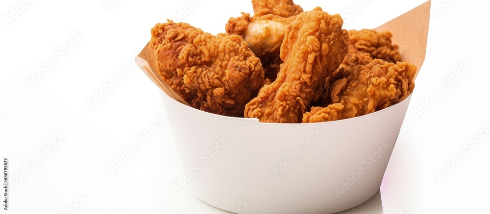 Fototapete Isolated fried chicken in a bucket on white background with clipping path Copy space image Place for adding text or design