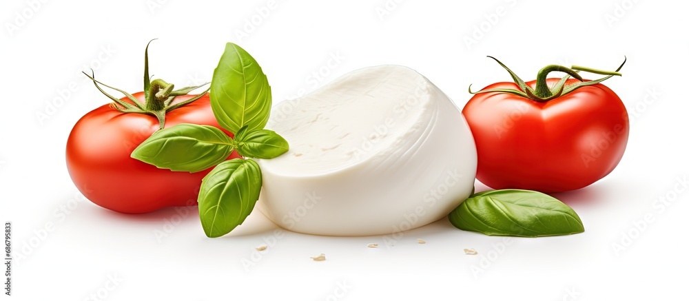 Poster Isolated mozzarella tomato and basil Copy space image Place for adding text or design