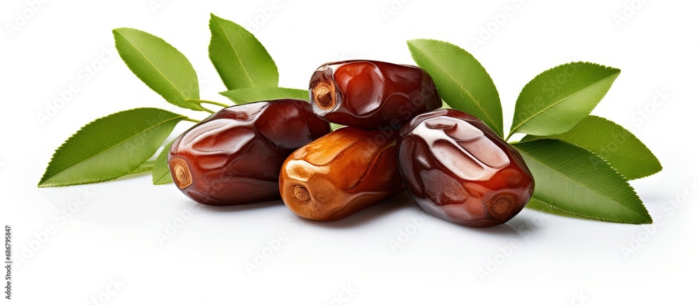 Aufkleber Ramadan symbolized by dates fruit with olive leaves on white background Copy space image Place for adding text or design
