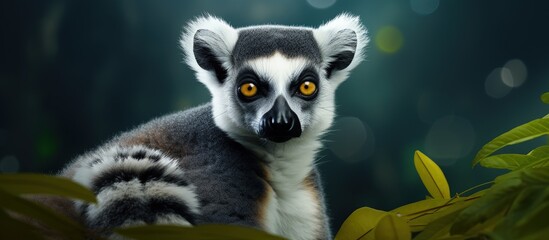 lemur catta ring tailed lemur Copy space image Place for adding text or design