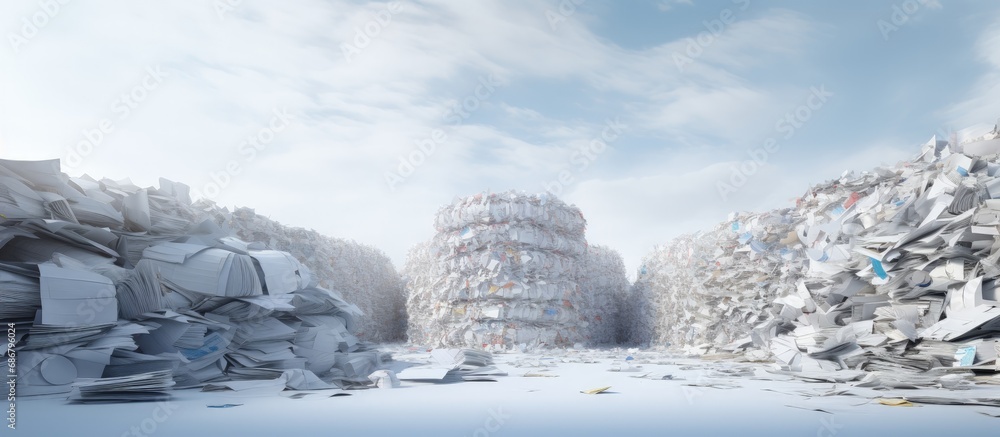 Aufkleber Pre shredded paper pile at recycling facility Copy space image Place for adding text or design