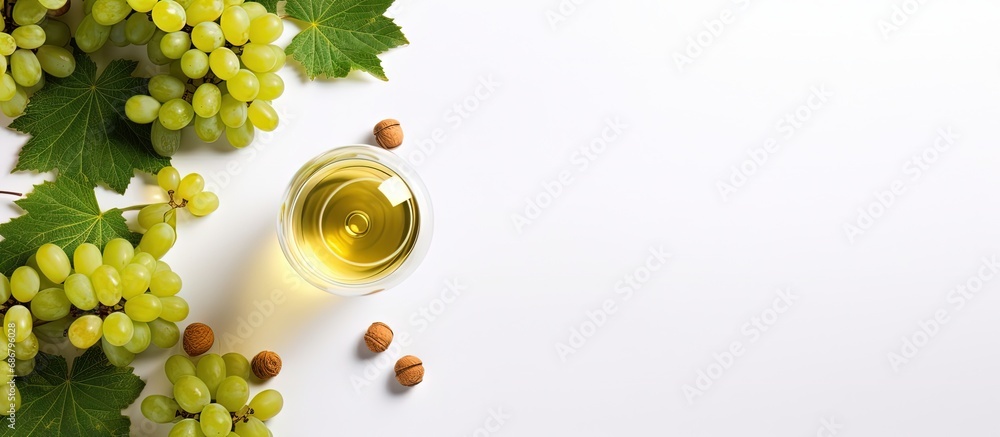 Aufkleber Minimalistic trendy flat lay of white wine on a white background perfect for wine bar or winery concepts Copy space image Place for adding text or design