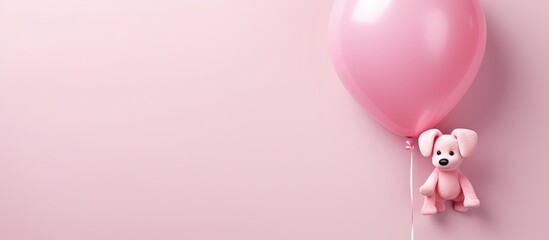 Pink background with one balloon dog on a love card Flat design layout Copy space image Place for adding text or design
