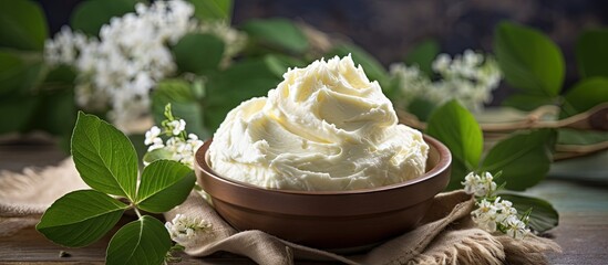 Organic herbal infused handmade shea butter cosmetics Copy space image Place for adding text or design