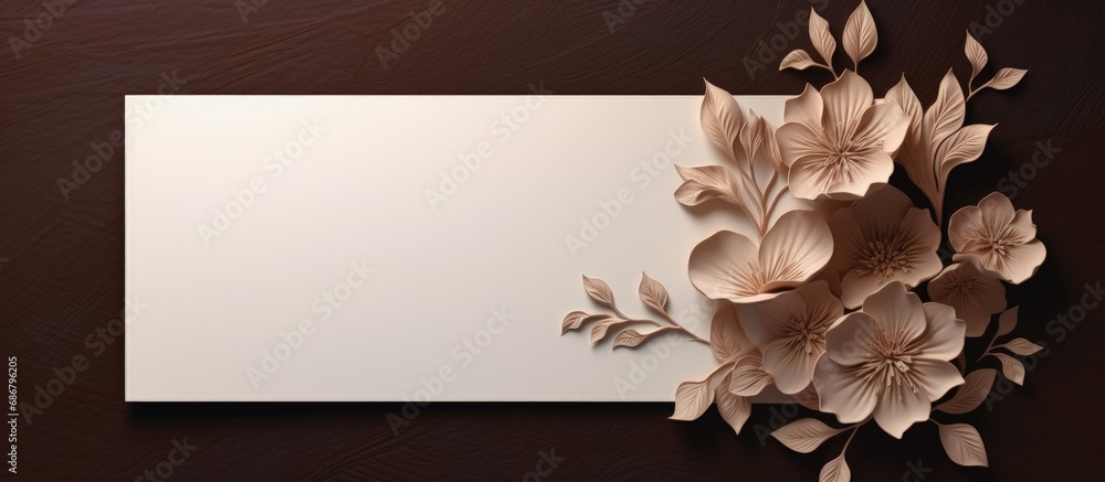 Leinwandbilder minimalist business or greeting card template with floral shadows on a dark brown table background c