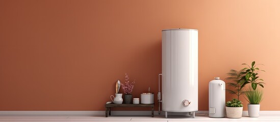 Modern 3D rendering of a gas fired boiler for home heating Copy space image Place for adding text or design