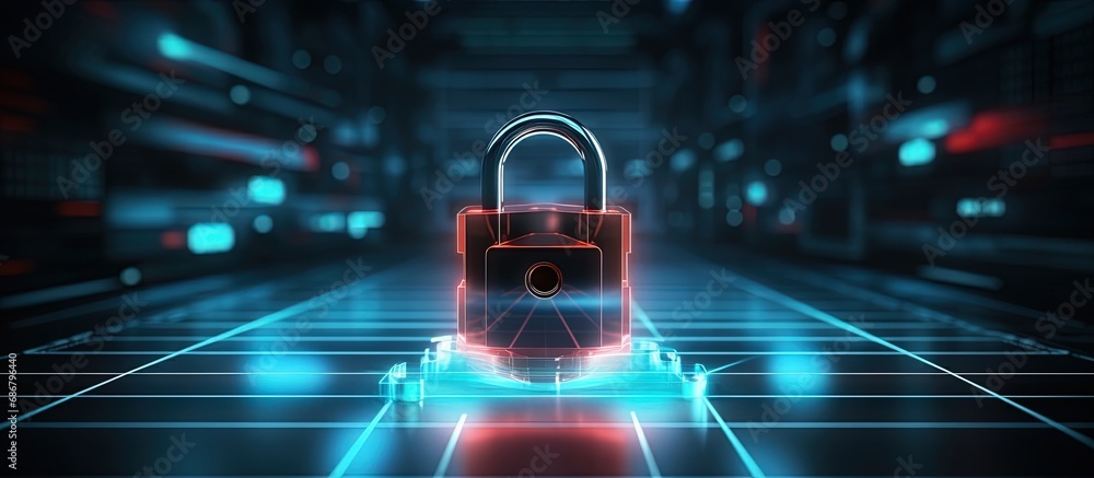 Poster Illustration of a 3D padlock symbolizing data protection in cybersecurity Copy space image Place for adding text or design